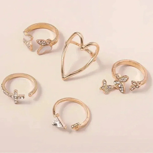 Ring 5 pcs set random rhinestones - Picture 3 of 3